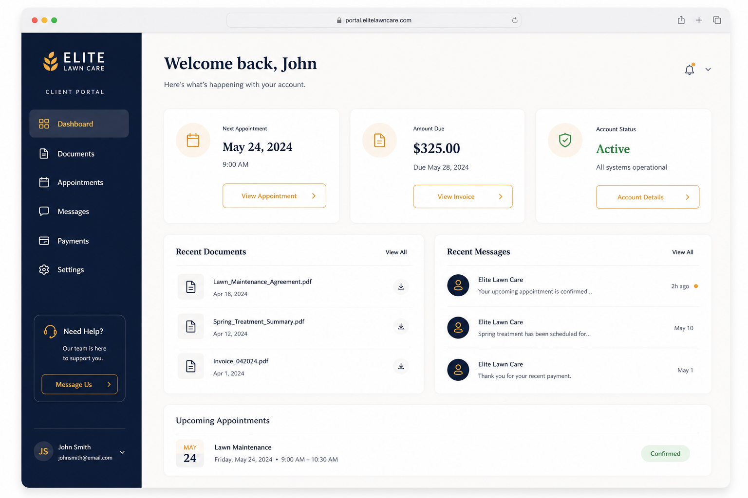 Client portal dashboard mockup