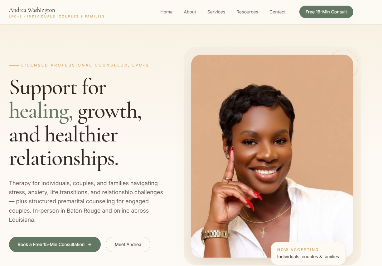 Andrea Washington Counseling website design