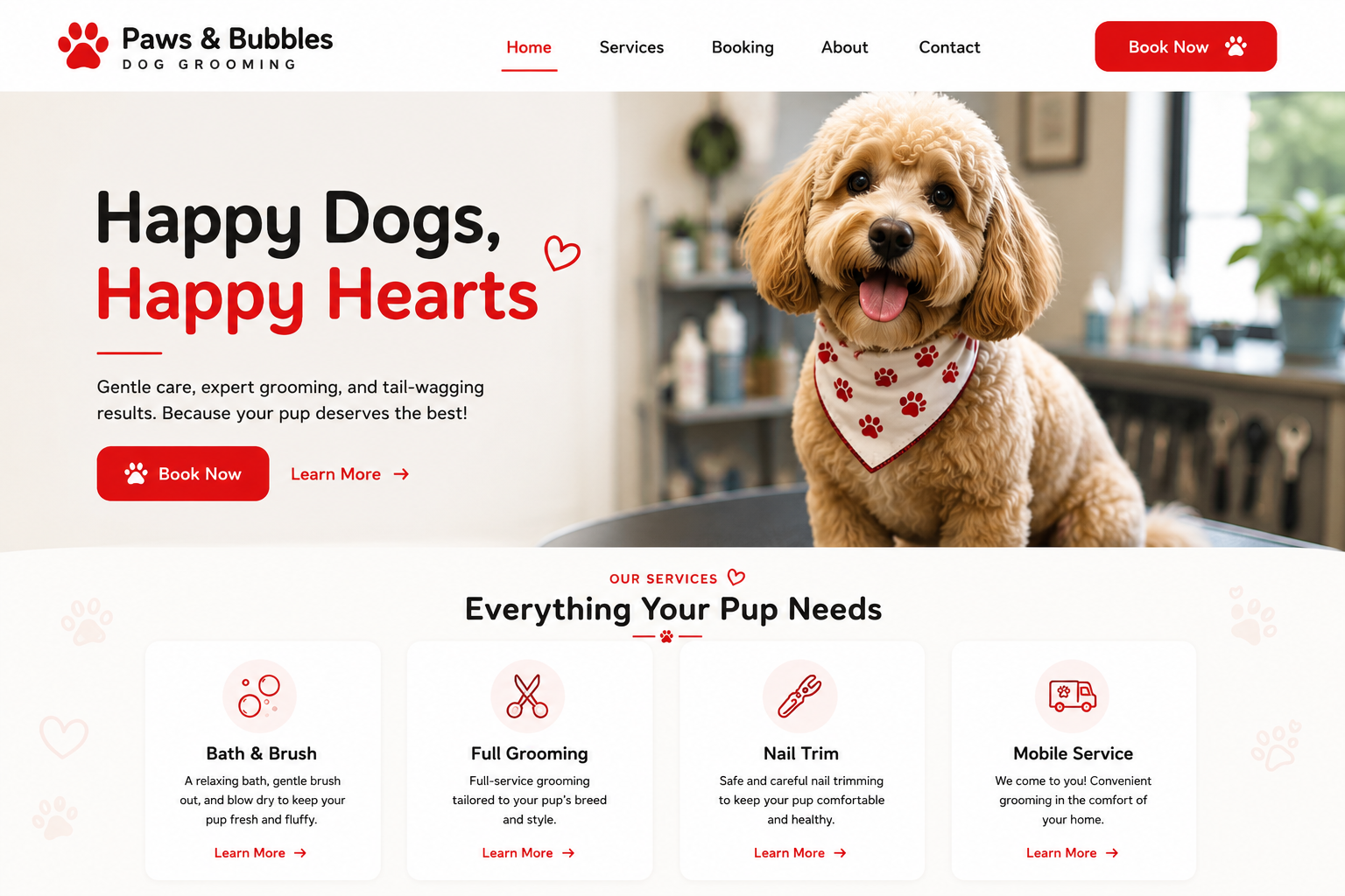 Paws & Bubbles dog grooming website design