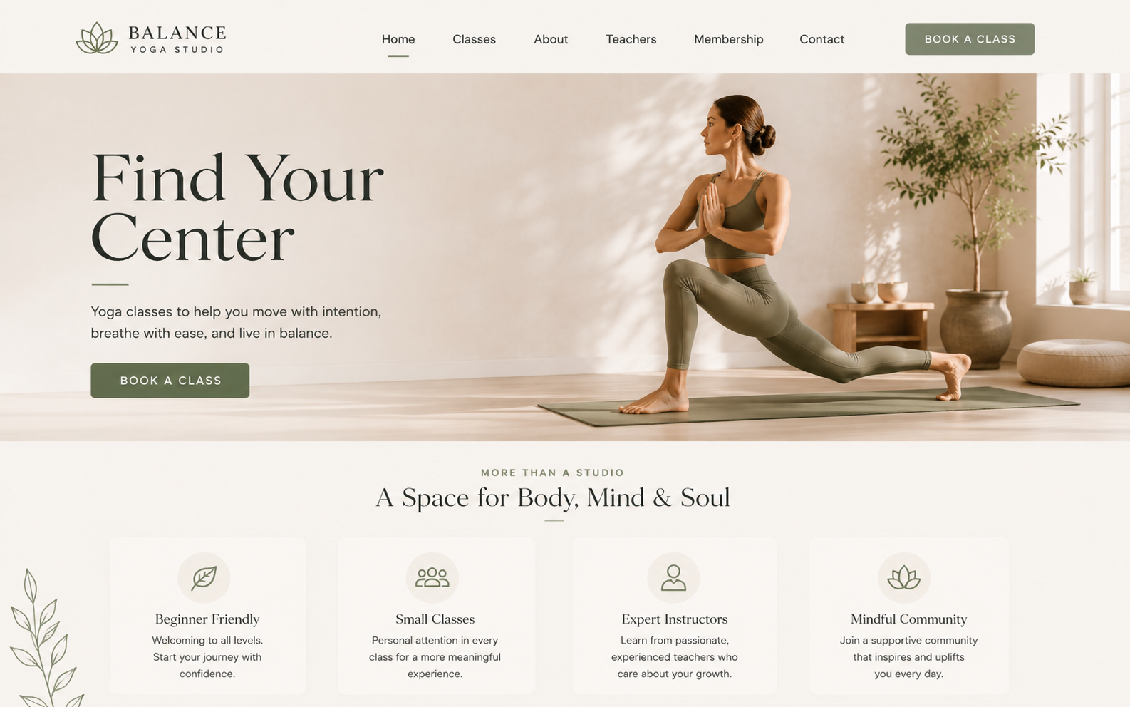Balance Yoga Studio website design
